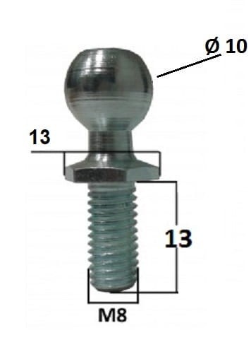 sworzeń kulisty siłownika M8/10 nr 7 - fi 10, 13 mm, M8