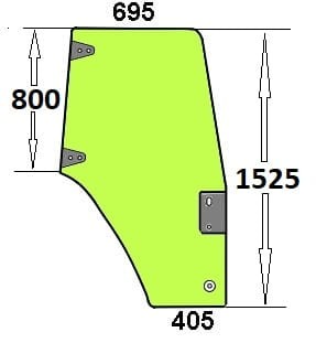 Szyba drzwi prawe do ciągnika Case, Fiat, Ford, New Holland długi uchwyt - 82036000, 82019225