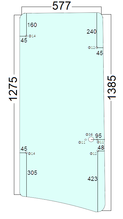 Szyba boczna 7 otworów koparko-ładowarka CAT 164-1064, 164-1065