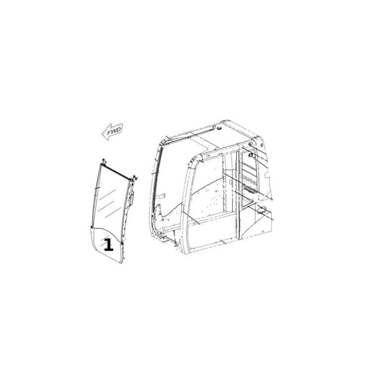 Szyba przednia dolna laminowana koparka kołowa, gąsienicowa CAT 252-1245, 282-6536
