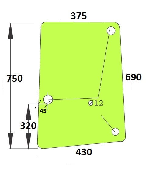 szyba boczna prawa do ciągnika John Deere L171975, L113305