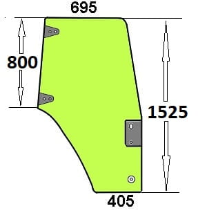Szyba drzwi prawe do ciągnika Case, Fiat, Ford, New Holland długi uchwyt - 82036000, 82019225